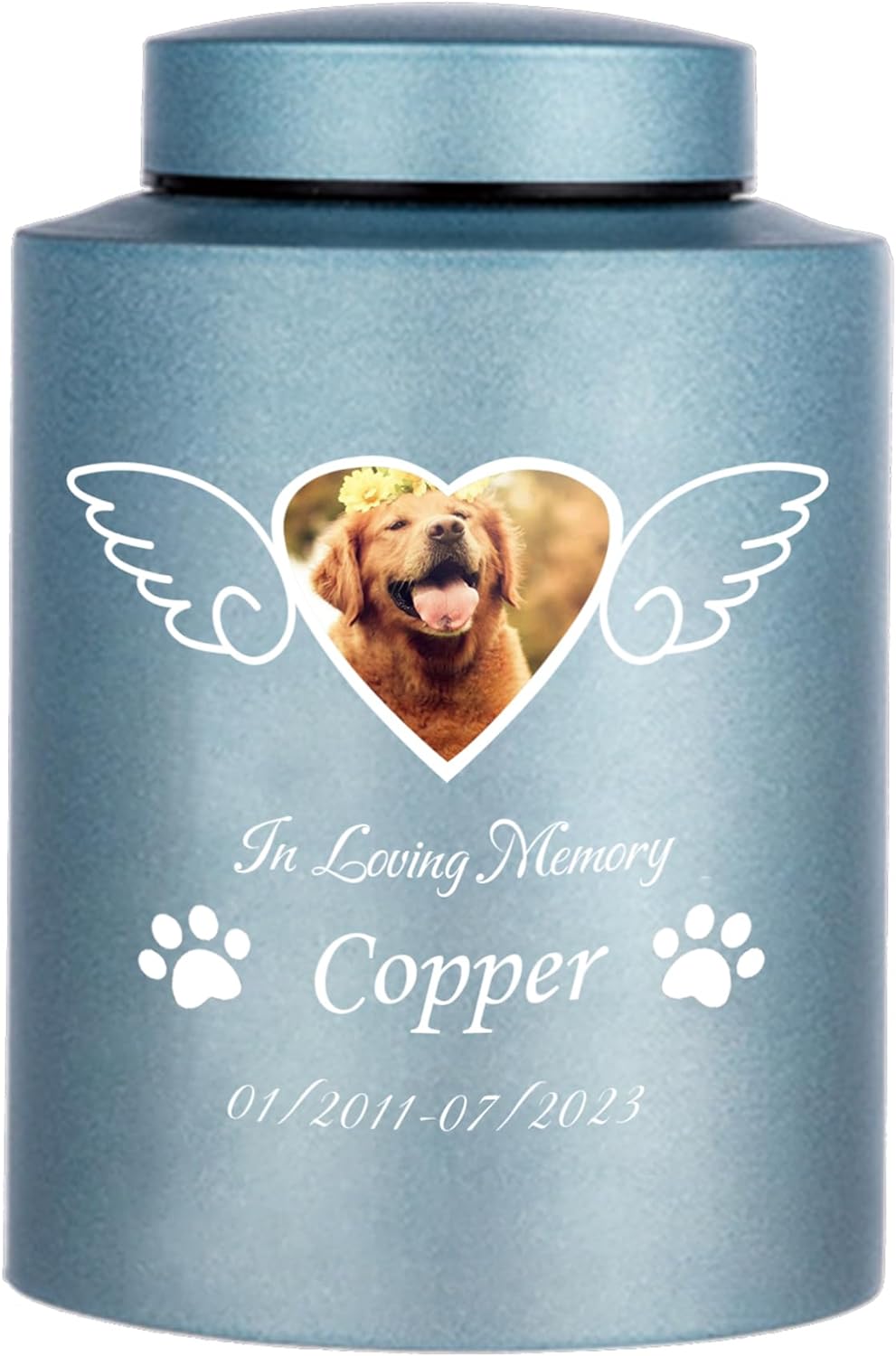 Custom Urns for Dogs and Cats Ashes Personalized Pet Urn with Name and Photo Pet Cremation Memorial Urn for Loss of Dog or Cats Engraved Pet Funeral Urns (Wings)