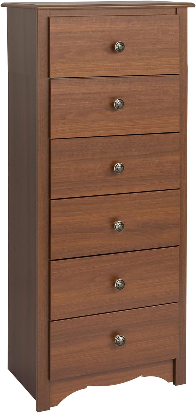 Prepac Sonoma Traditional 6-Drawer Tall Dresser for Bedroom, Functional Bedroom Dresser Chest of Drawers 17.65" D x 23.25" W x 53" H, Cherry, CDC-2354