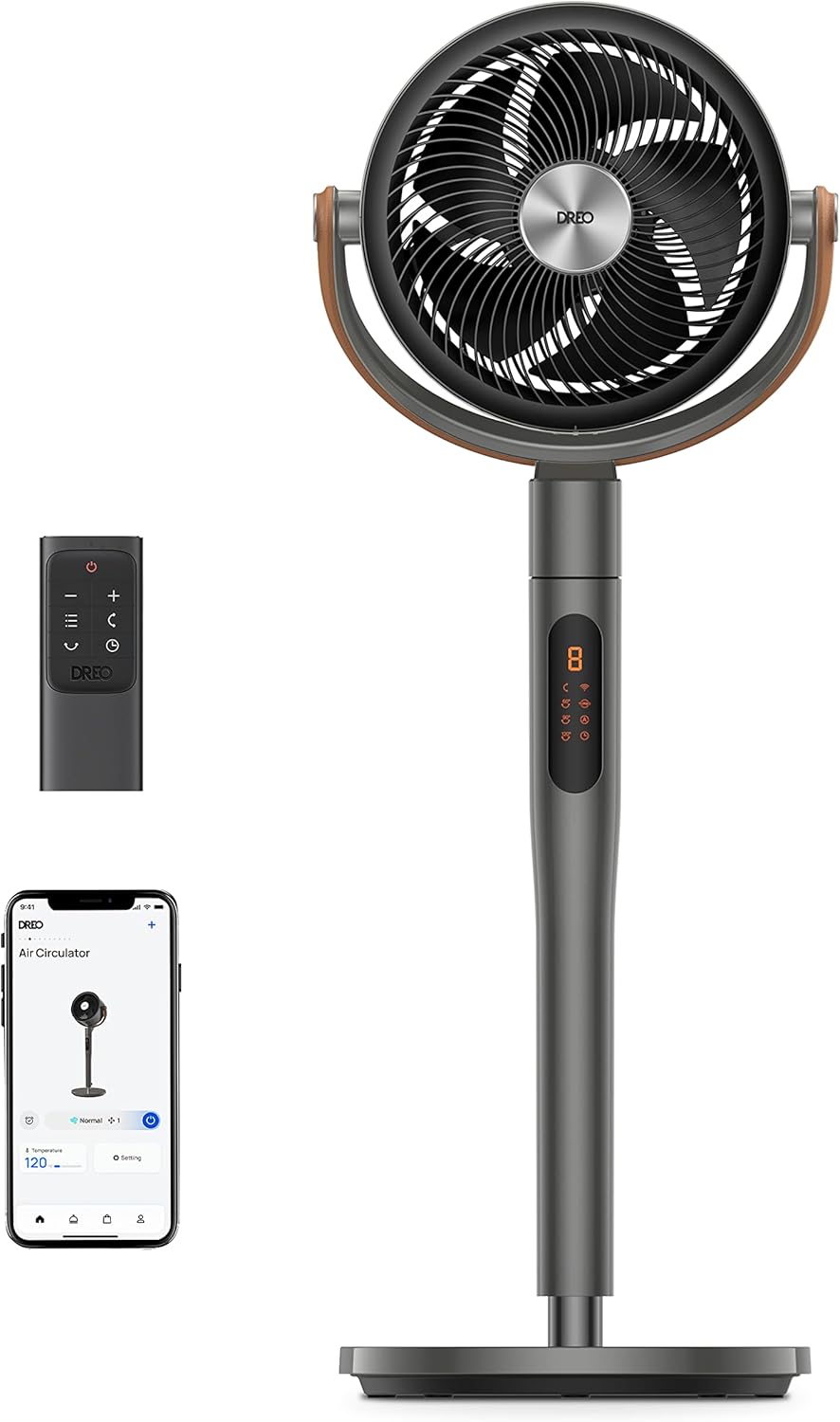 Dreo Pedestal Fan with Remote, PolyFan 513S, 43'' Quiet Standing Fan for Home Bedroom, 120+105 Smart Oscillating Floor Fans with Wi-Fi/Voice Control, Works with Alexa/Google, 6 Modes, 8 Speeds