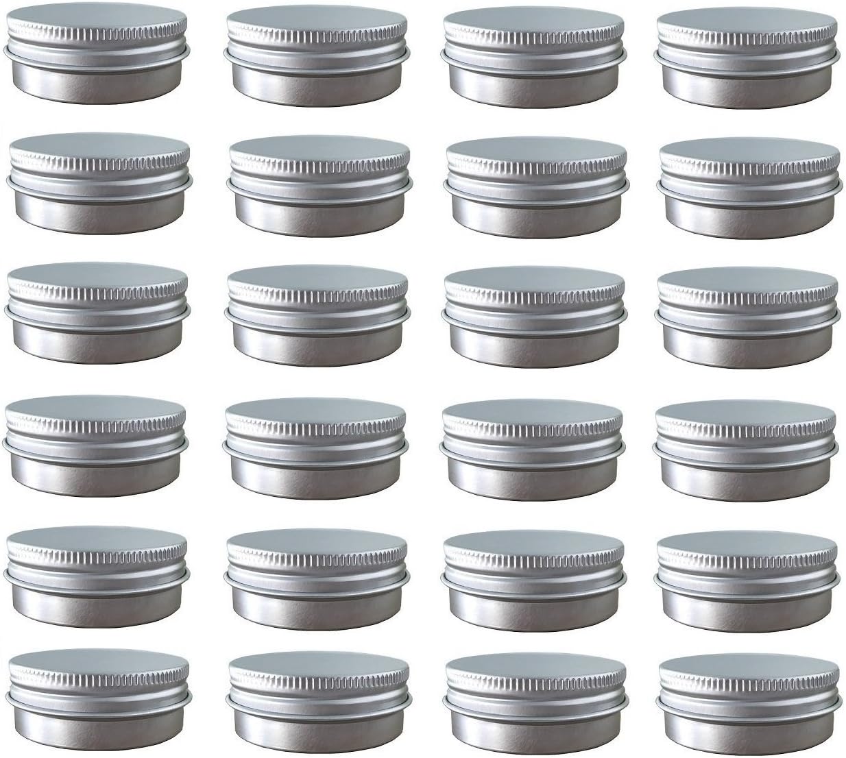 24 Pack (2 Oz/60ml) Screw Top Round Aluminum Tin Cans, Metal Tin Storage Jar Containers with Screw Cap for Lip Balm, Cosmetic, Candles, Salve, Make Up, Eye Shadow, Powder, Tea