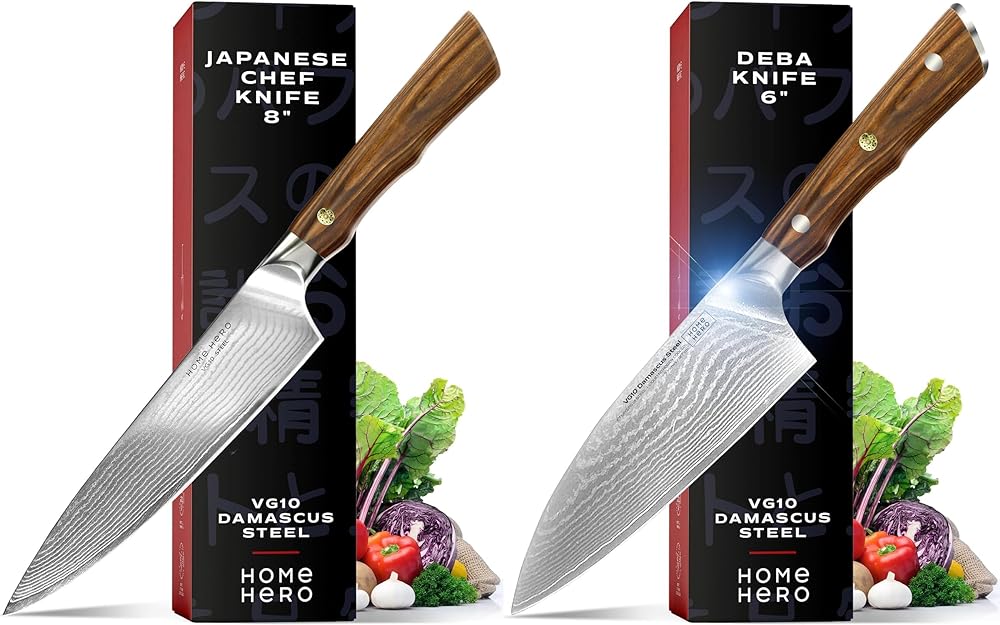 Home Hero 2 Pcs Chef Knife + 2 Pcs Deba Knife