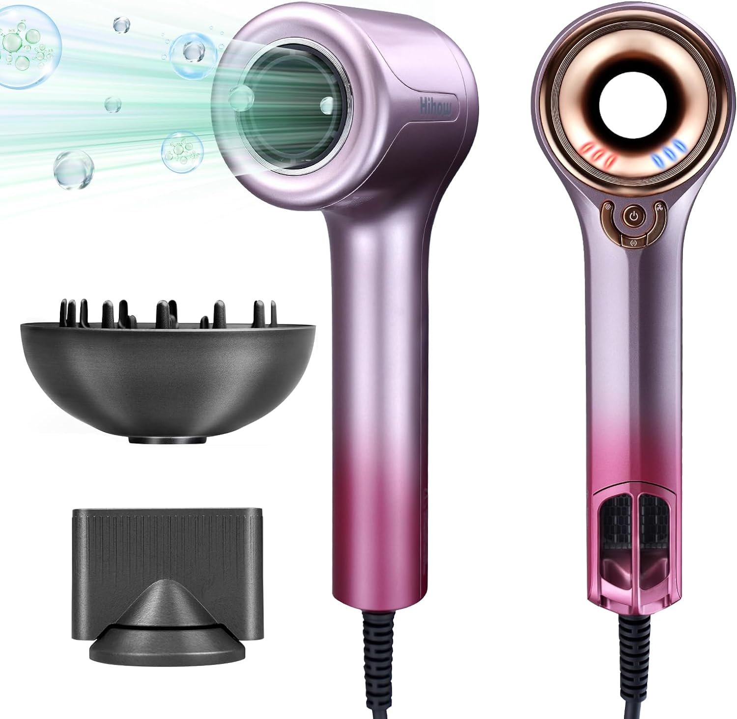 Ionic Hair Dryer with Diffuser for Curly Hair, 1500W Professional Negative Ions Blow Dryer with Concentrator, 110,000RPM Brushless Motor Hairdryer for Fast Drying as Salon Light and Quiet