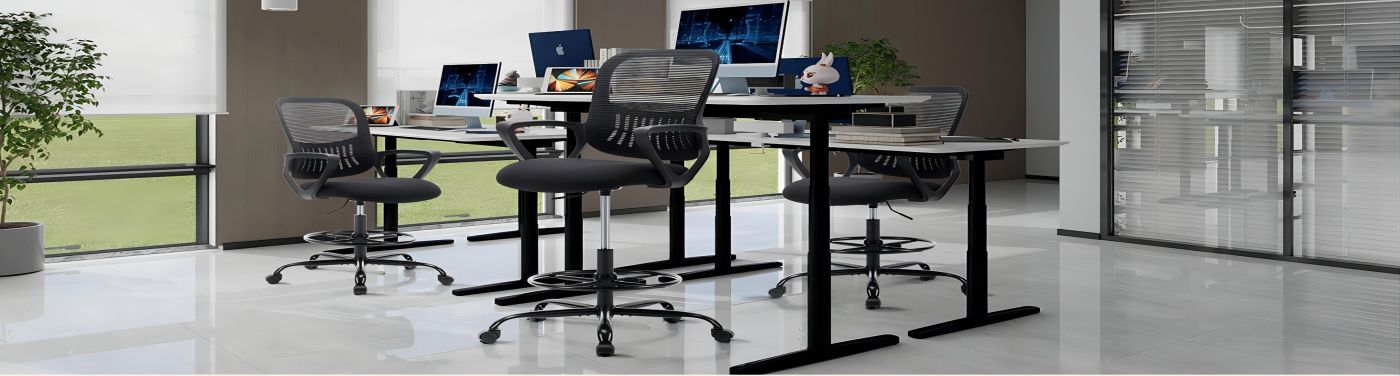 JHK Drafting Standing, Tall Desk Counter Height Adjustable Office Chairs with Comfortable Padded Armrests, Black