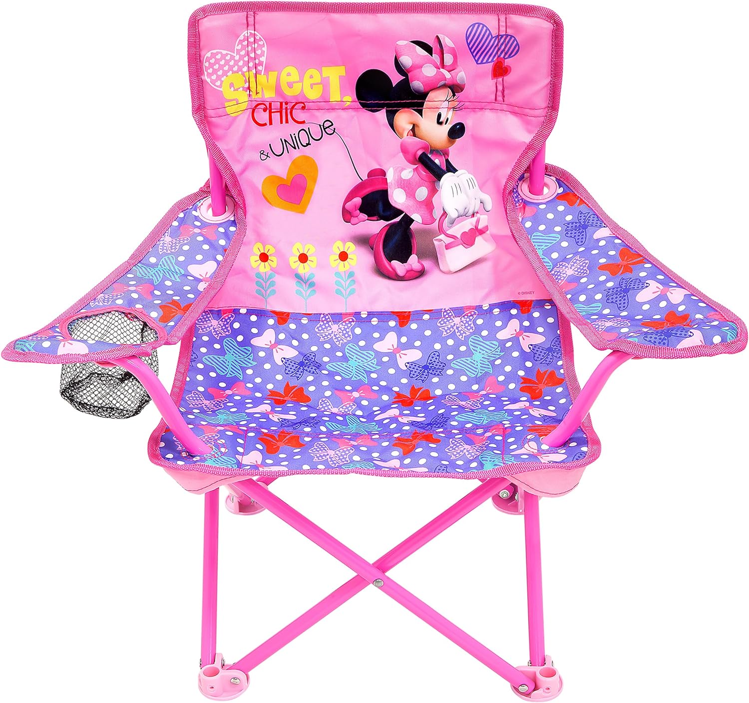 JAKKS Pacific Minnie Camp Chair for Kids, Portable Camping Fold N Go Chair with Carry Bag, Minnie - Bows