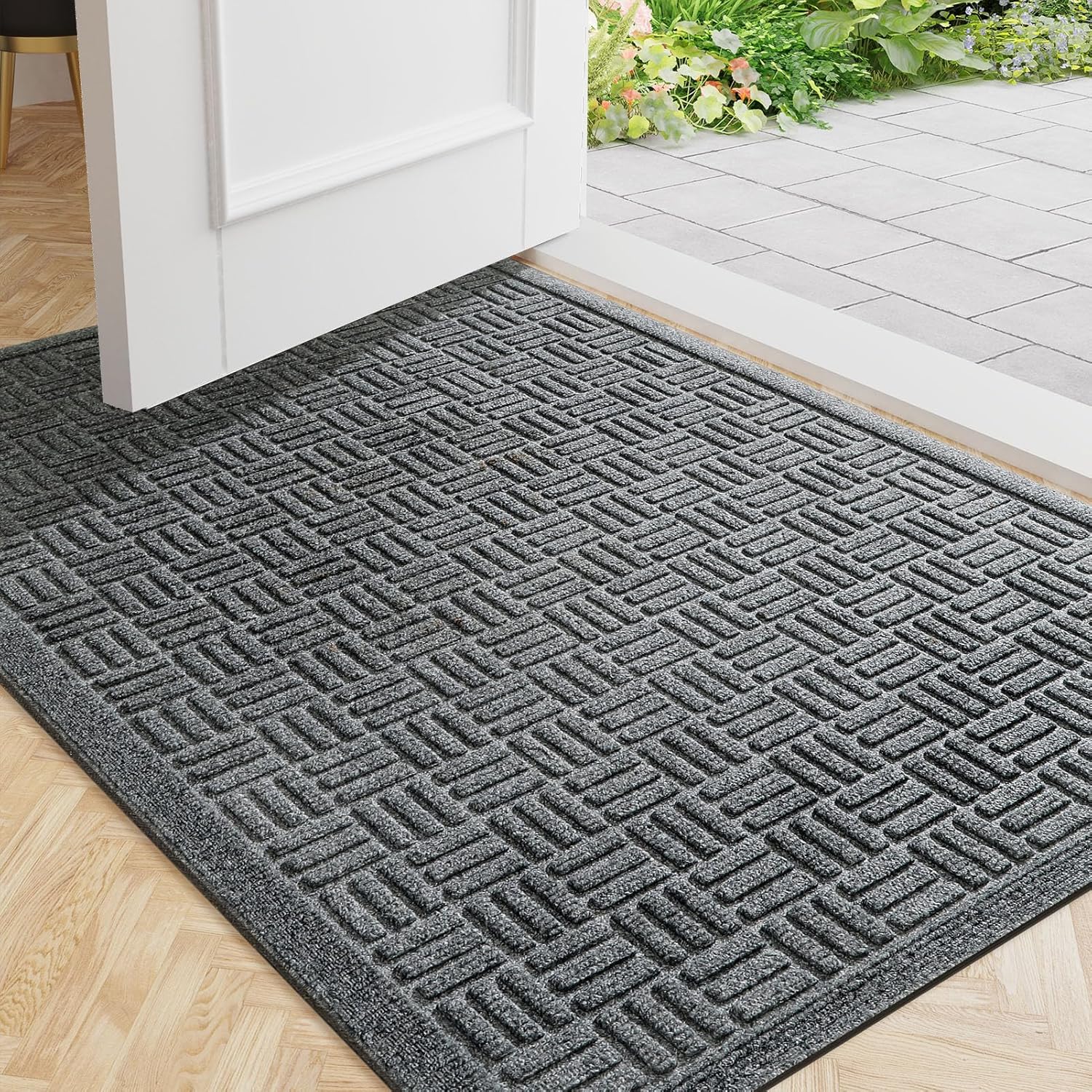 Mibao Front Door Mat Indoor Outdoor Entrance, Dirt Trapping Outdoor Welcome Mats, Non-Slip Outdoor Door Mats, Low Profile Front Door Mat, Entryway Mat, 29.5 x 17, Grey