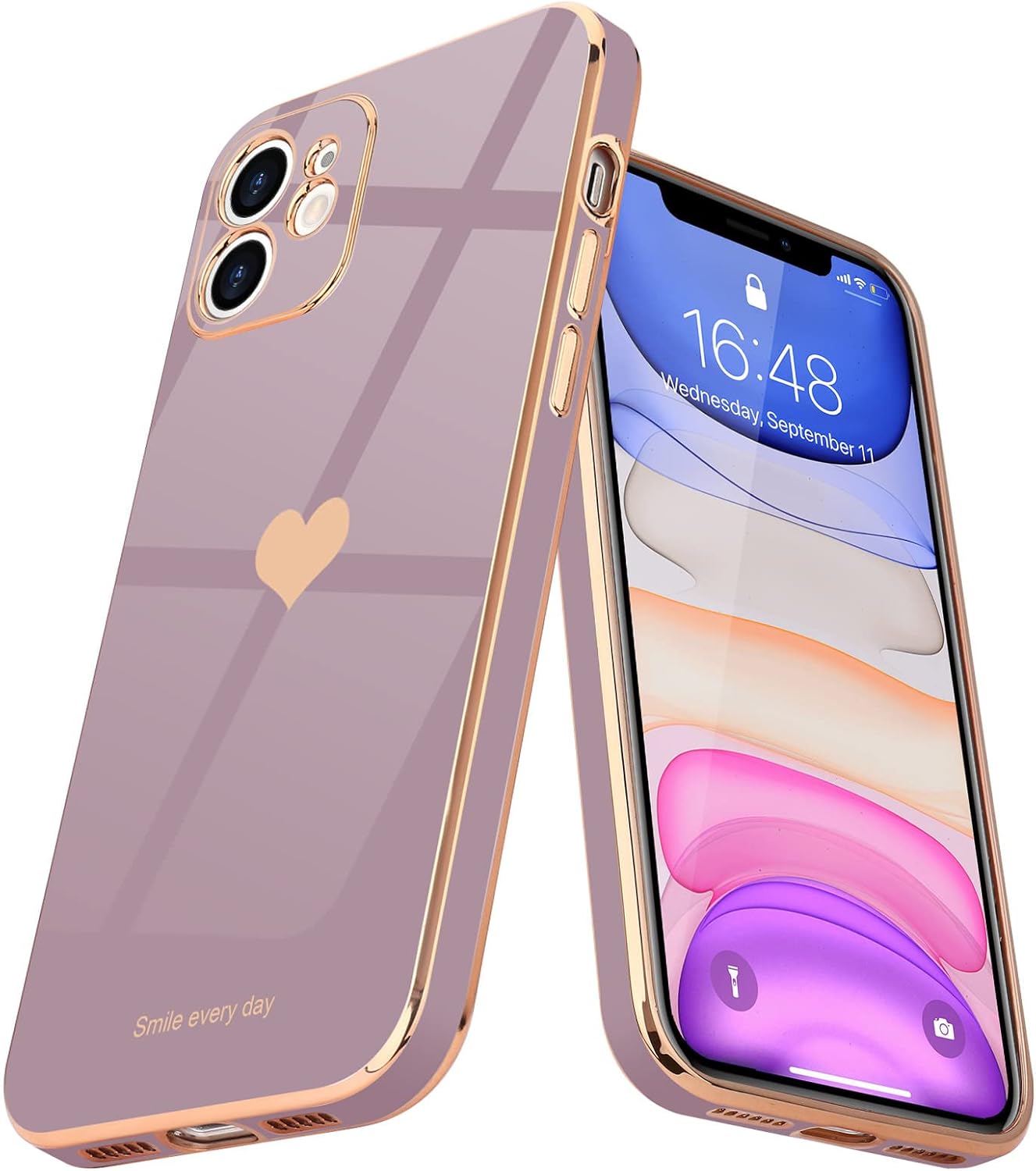 Teageo Compatible with iPhone 11 Case for Women Girl Cute Love-Heart Luxury Bling Plating Soft Back Cover Raised Full Camera Protection Bumper Silicone Shockproof Phone Case for iPhone 11, Lavender