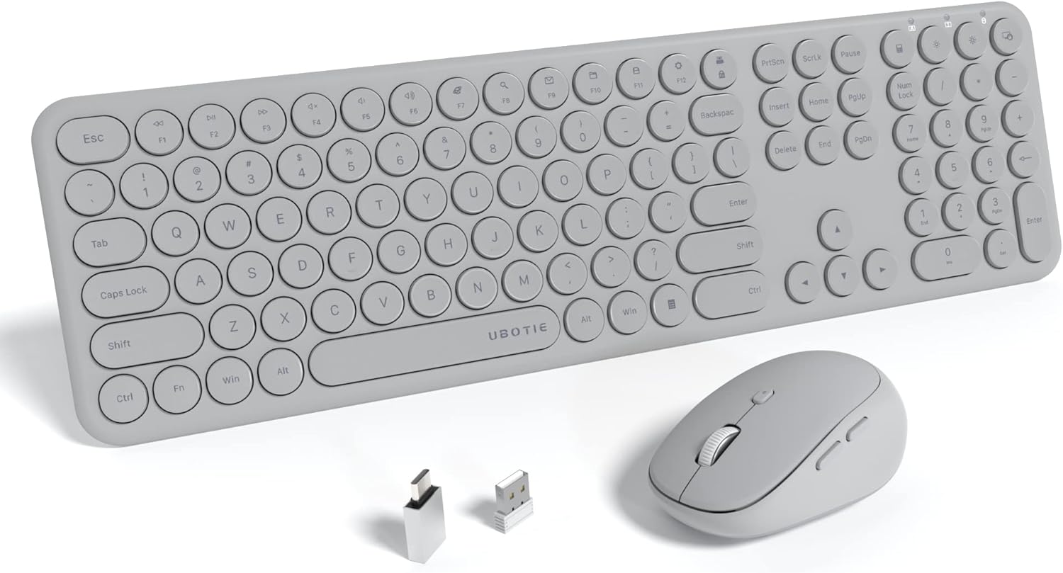 UBOTIE Wireless Keyboards and Mouse, Silent Scissor Swithes Slim Keyboards Mice Set, Quiet Full Size Computer Keyboard with Adjustable DPI Mouse for PC(Space Gray)