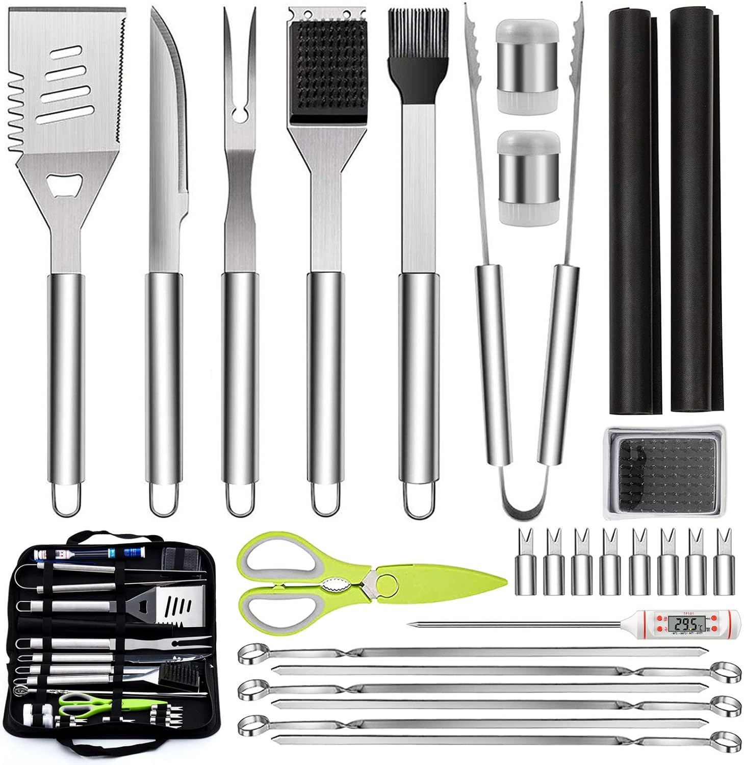 HaSteeL BBQ Grill Accessories, Heavy Duty Grilling Utensil Set of 27 with Carrying Bag, Complete Stainless Steel Grill Tools Great for Backyard Outdoor Barbecue Camping, Dishwasher Safe - Mans Gift