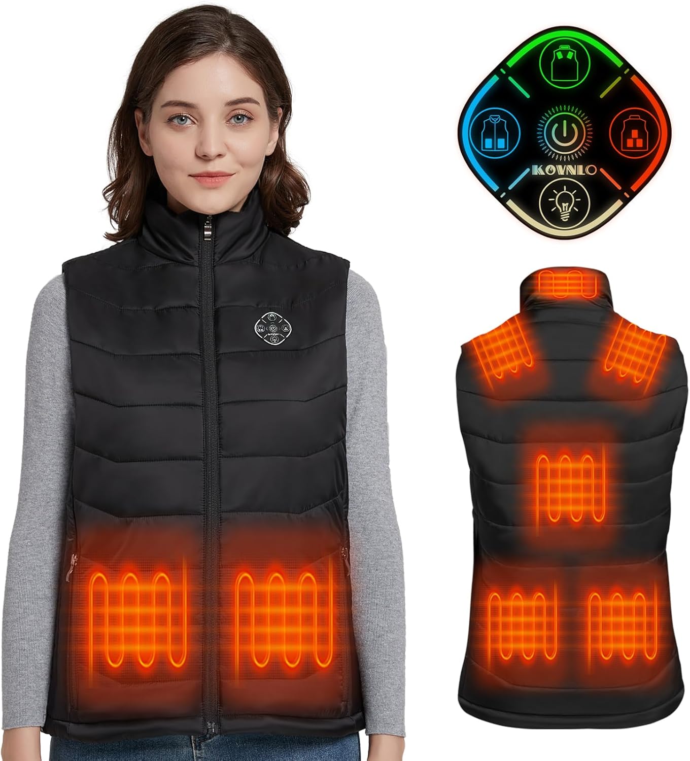 KOVNLO Womens Heated Vest, 4 in 1 Smart Controller, Lights-out Design, Lightweight Heating Vest (Battery Pack Not Included)