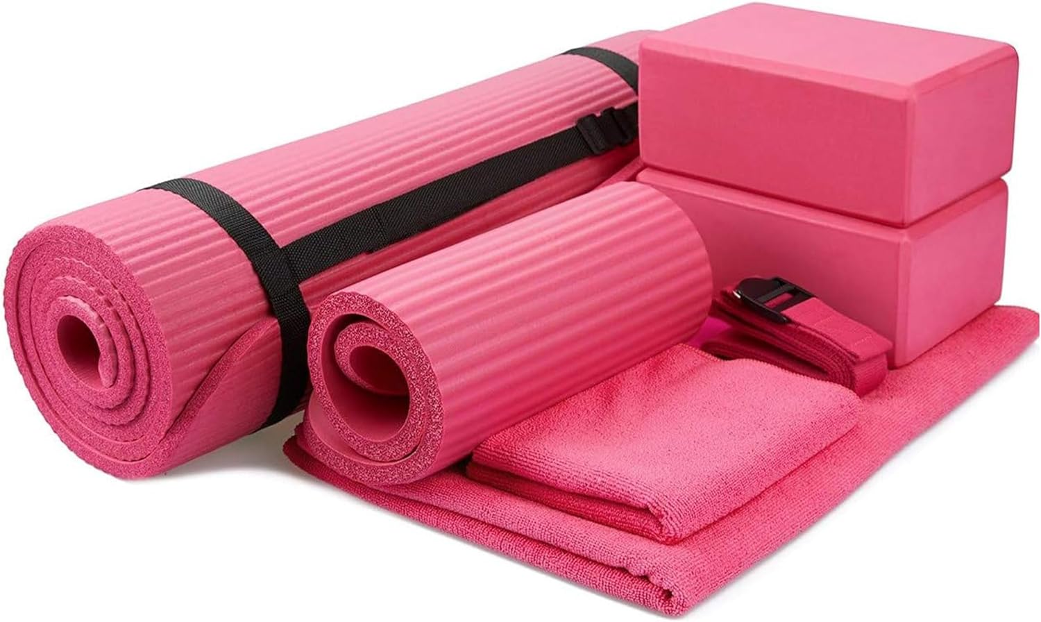 BalanceFrom 7-Piece Set - Include Yoga Mat with Carrying Strap, 2 Yoga Blocks, Yoga Mat Towel, Yoga Hand Towel, Yoga Strap and Yoga Knee Pad