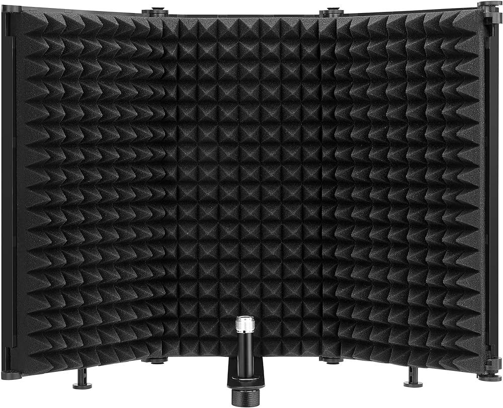 Moukey Microphone Isolation Shield, Foldable Mic Shield with Triple Sound Insulation, Reflection Filter with 3/8" and 5/8" Mic Threaded Mount for Recording Studio, Podcasts, Singing, and Broadcasting