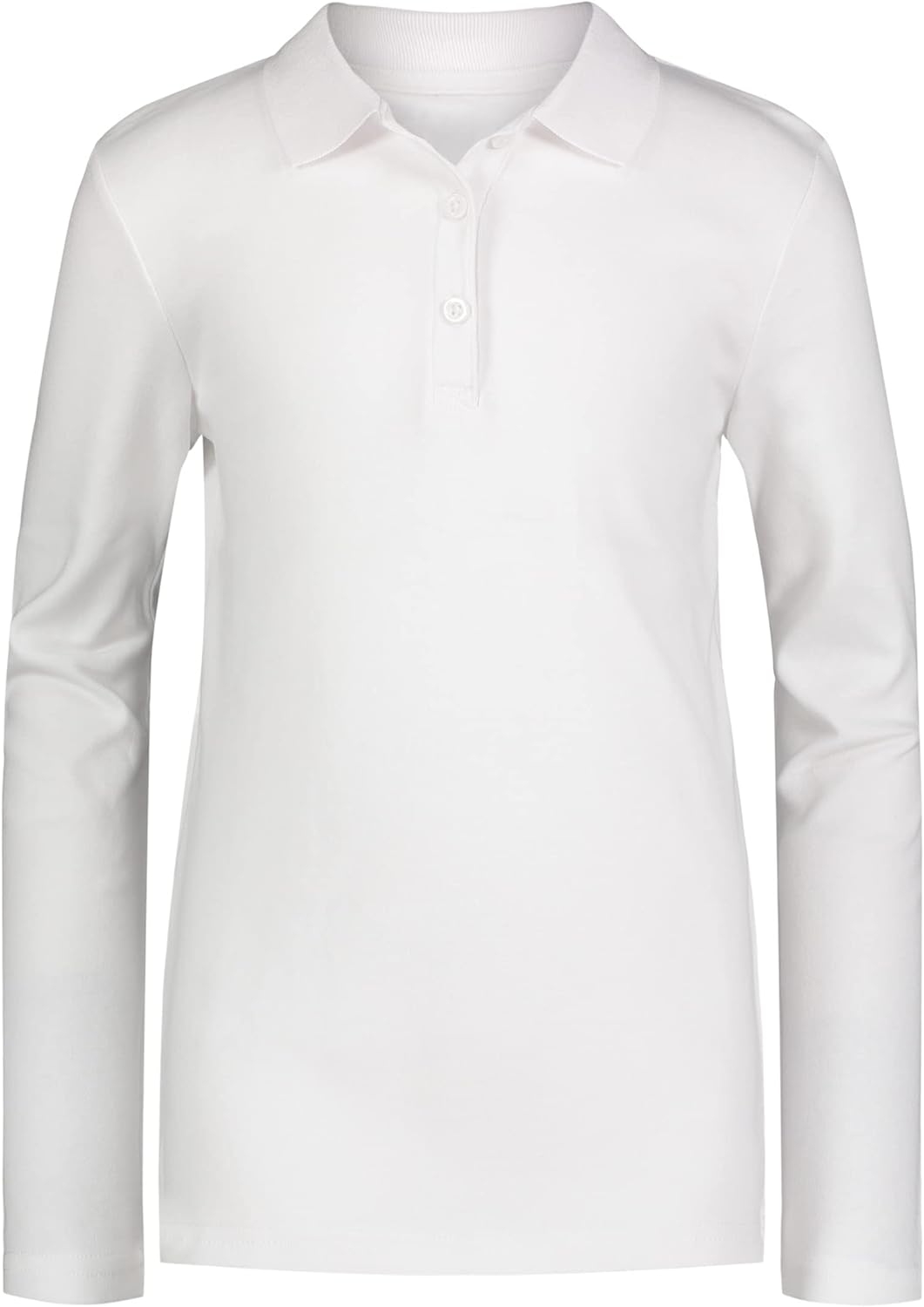 IZOD Girls' School Uniform Adaptive Long Sleeve Polo Shirt, Velcro Closure & Faux Buttons, Comfortable Interlock Fabric