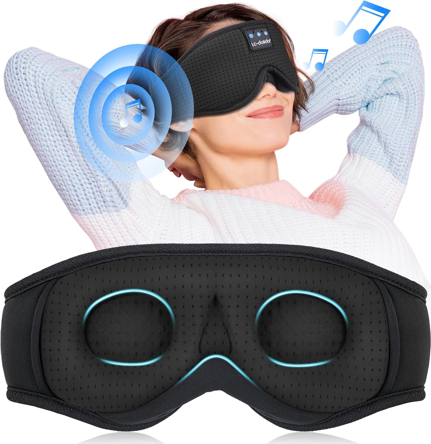 LC-dolida Sleep Mask with Bluetooth Headphones Bluetooth Sleep Mask Sleep Headphones,3D Eye Mask for Sleeping Mask Music Sleeping Headphones for Side Sleepers Meditation Gifts Gadgets for Men Women