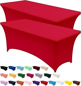 Utopia Kitchen Spandex Tablecloth 2 Pack [6FT, Red] Tight, Fitted, Washable and Wrinkle Resistant Stretch Rectangular Patio Table Cover for Event, Wedding, Banquet & Parties [72Lx30Wx30H Inch]