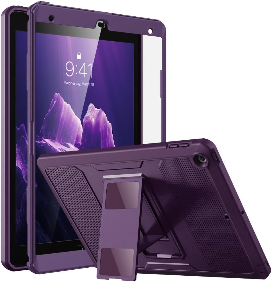 MoKo Case for iPad 10.2 Inch iPad 9th Generation 2021/ iPad 8th Generation 2020/ iPad 7th Gen. 2019, [Heavy Duty] Shockproof Full Body Protective Cover with Built-in Screen Protector, Dark Purple