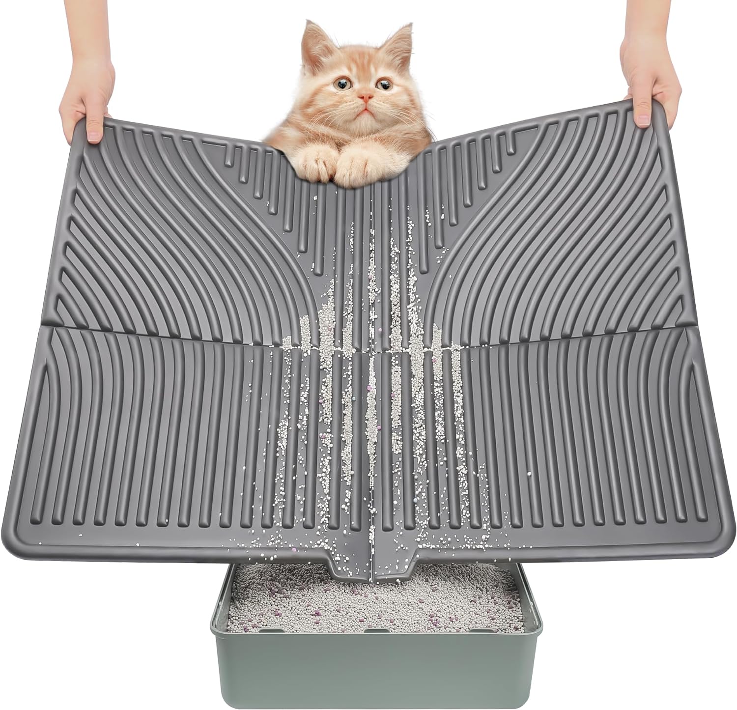 UPSKY Cat Litter Mat, Large Kitty Litter Trapping Mat Soft on Kitty Paws, Litter Box Mat Keep Floor Clean, 31" x 24" Waterproof and Washable Cat Litter Catcher Pad for Scatter Control