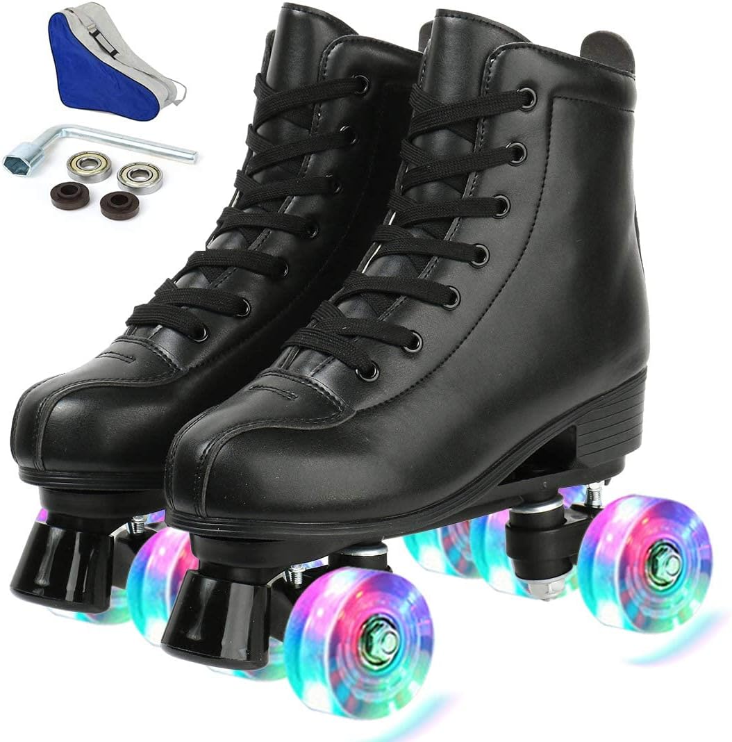 jessie PU Leather Roller Skates Roller Skates for Women Outdoor and Indoor Adjustable Four-Wheel Premium Roller Skates for Women Men Boys and Girls