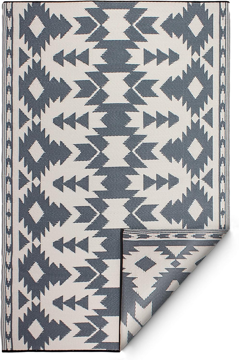 Fab Habitat Outdoor Rug - Waterproof, Fade Resistant, Crease-Free - Premium Recycled Plastic - Southwestern Aztec Neutral - Patio, Deck, Porch, Balcony, Laundry Room - Miramar - Gray - 4 x 6 ft