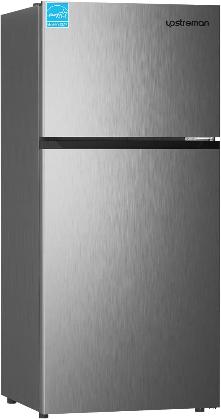 Upstreman 17.6 Cu.Ft. Double Door Refrigerator in Stainless Steel with Large Capacity Top Freezer, Frost Free, Adjustable Thermostat Control, Fingerprint-resistant,Reversible Door Swing, ENERGY STAR