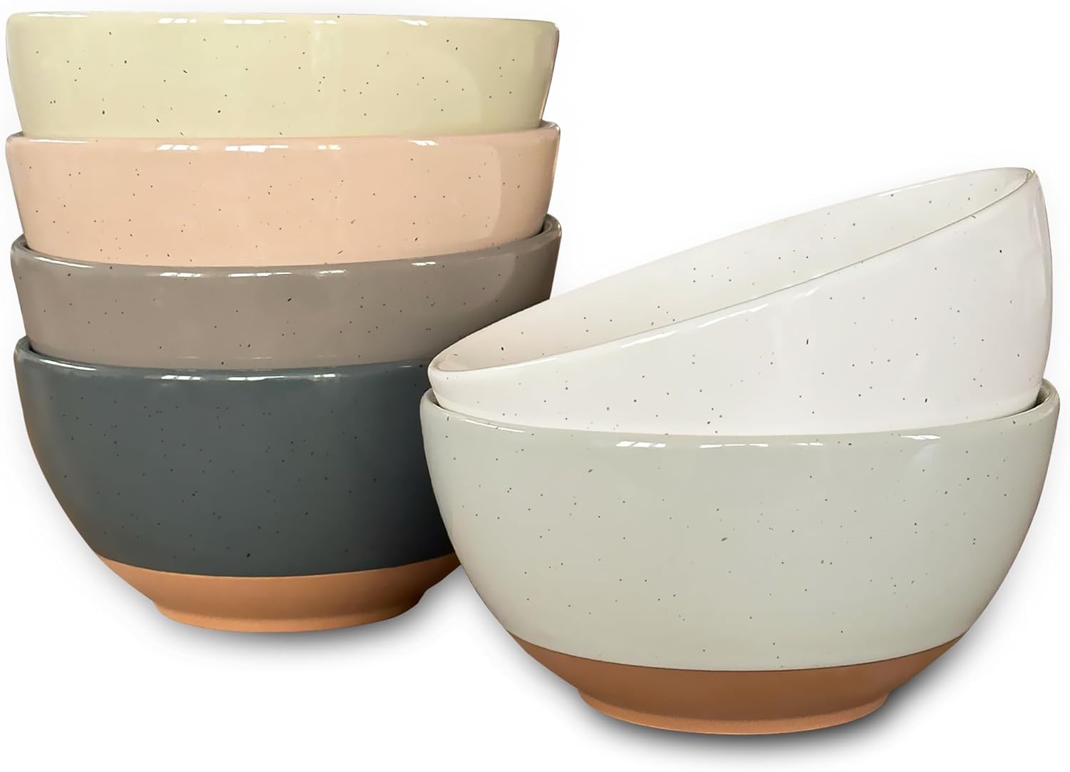 Mora Ceramic Small Dessert Bowls - 16oz, Set of 6 - Microwave, Oven and Dishwasher Safe, For Rice, Ice Cream, Soup, Snack, Cereal, Chili, Side Dishes etc - Microwavable Kitchen Bowl, Assorted Neutrals