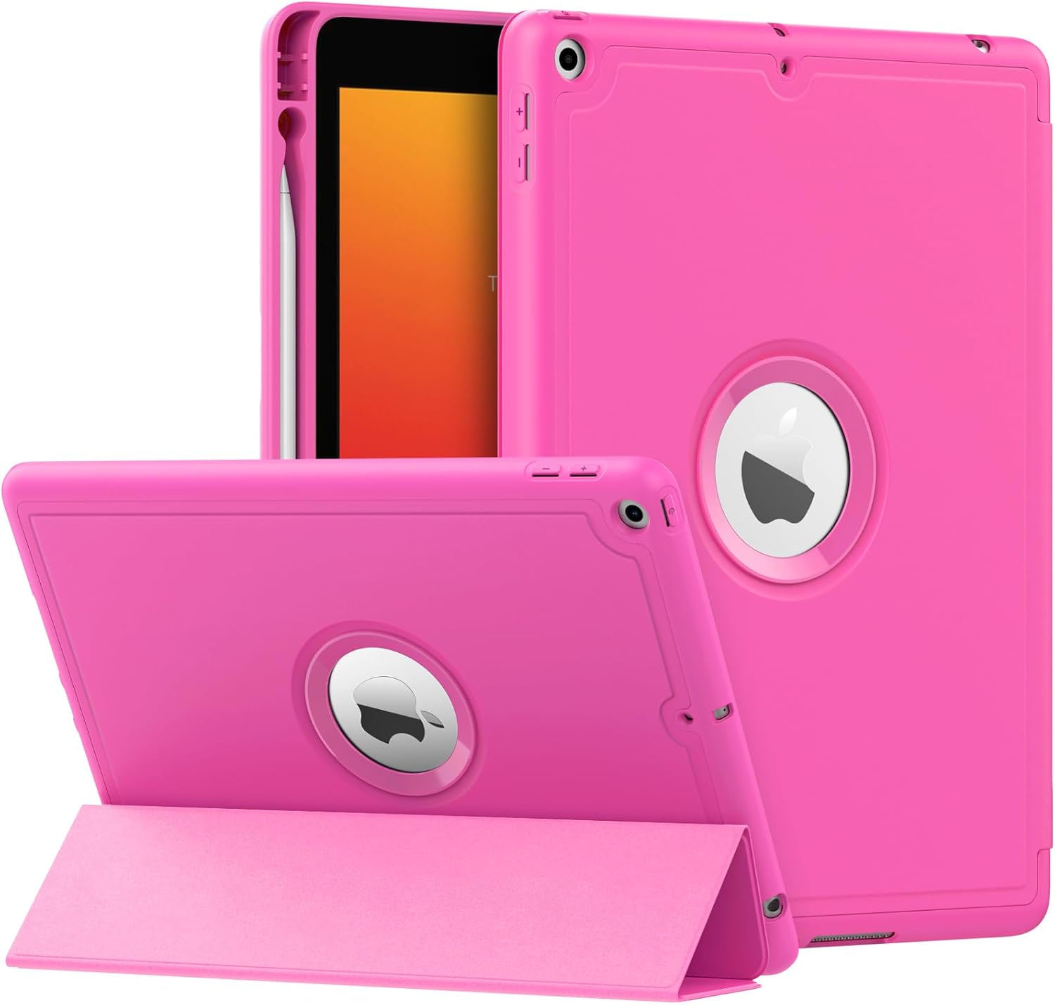 MoKo Case for iPad 9th Generation 2021 / iPad 8th Generation 2020 / iPad 7th Generation 2019 with Pen Holder, iPad 10.2 Case with Soft TPU Back Stand Cover, Auto Wake/Sleep, Persian Pink