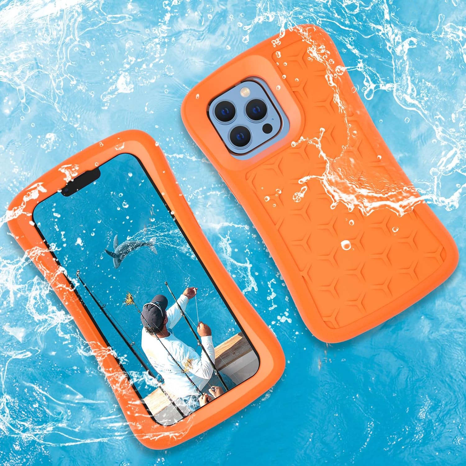 SUPFINE Floating Phone Case for iPhone 15/15 Pro/14/14 Pro/13/13 Pro/12/12 Pro EVA Foam Material Case with Waterproof Dry Bags and Lanyard,20FT Powerful Drop Protective Case 6.1 inch (Orange)