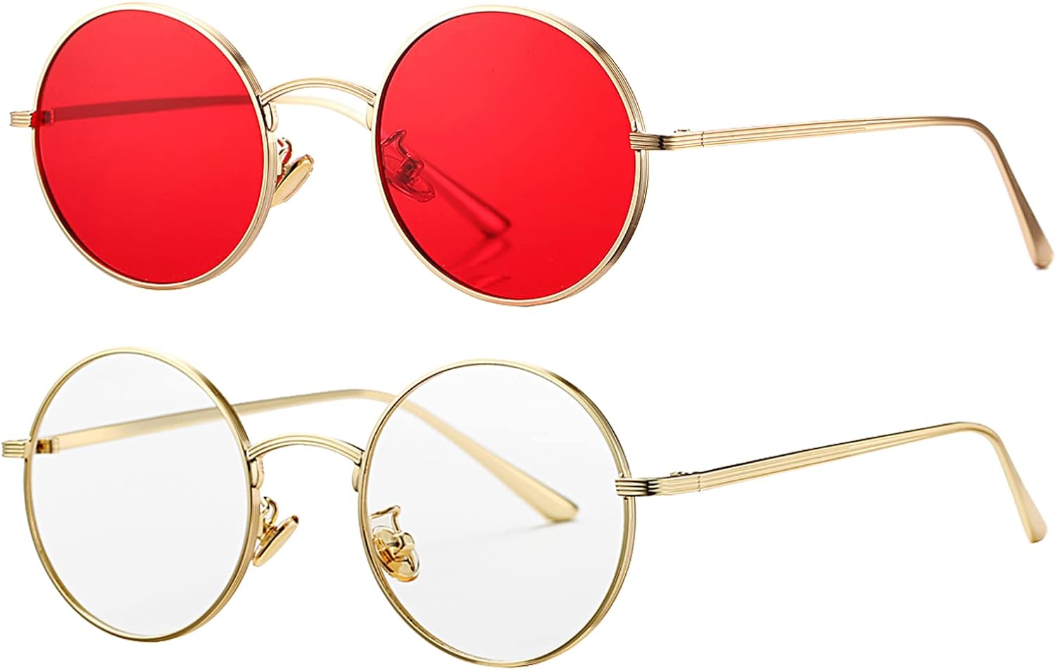 COASION Vintage Round Metal Sunglasses Small Red Halloween Glasses for Women Men