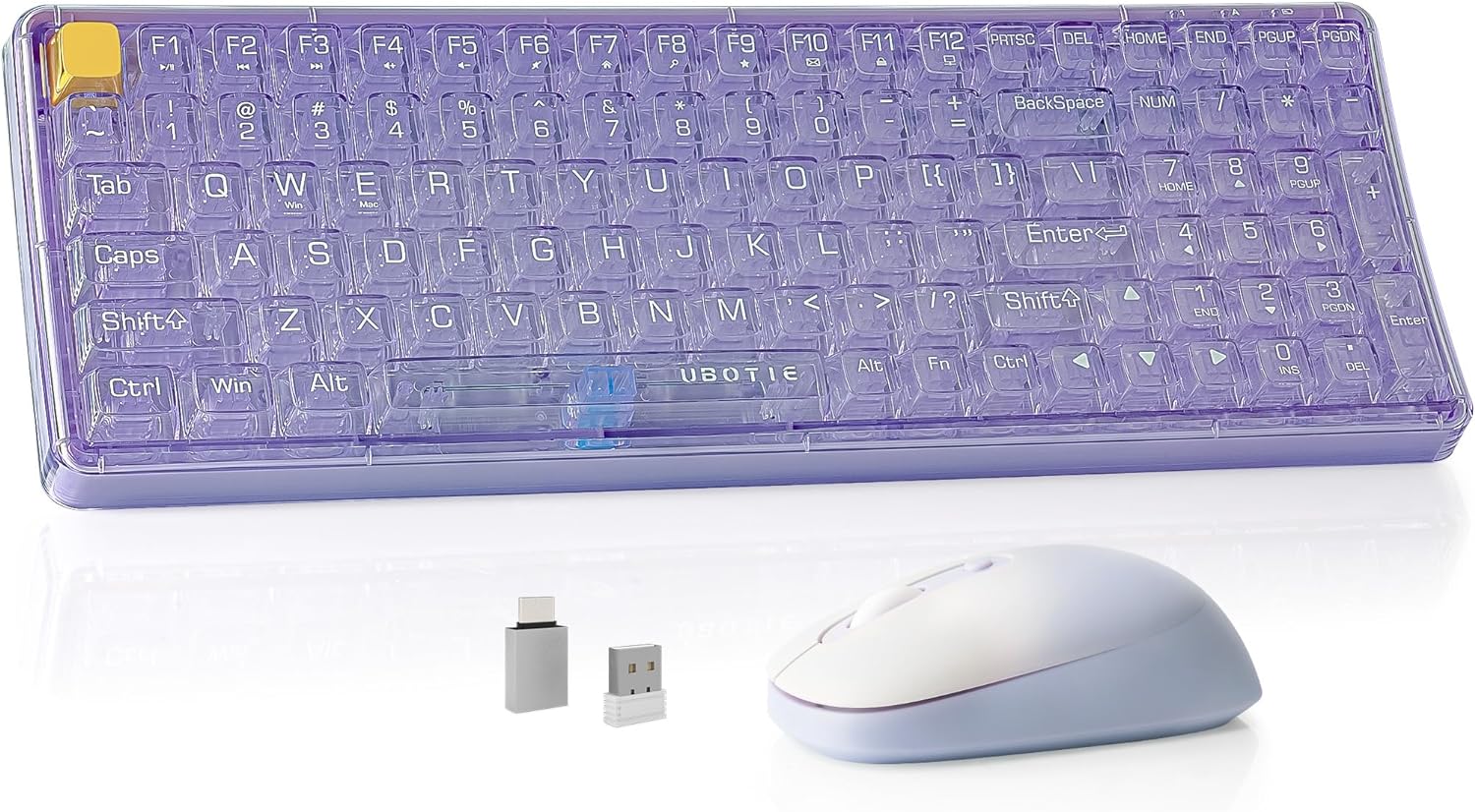 Wireless Transparent Keyboard and Mouse Combo, UBOTIE Purple 100keys 2.4GHz USB Receiver Keyboard Mouse Set with Adjustable DPI Optical Mouse for PC Laptop Tablet