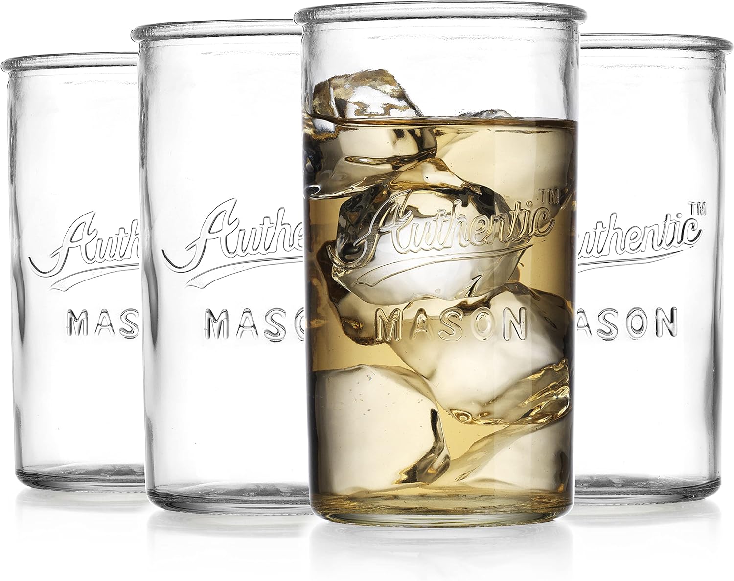 Glaver's Drinking Glasses  Set of 4 Authentic Mason Vintage Glassware  Clear Glass Tumblers for Cocktails, Water, Juice  Embossed Vintage Drinking Glasses (Highball 18 oz 7983)