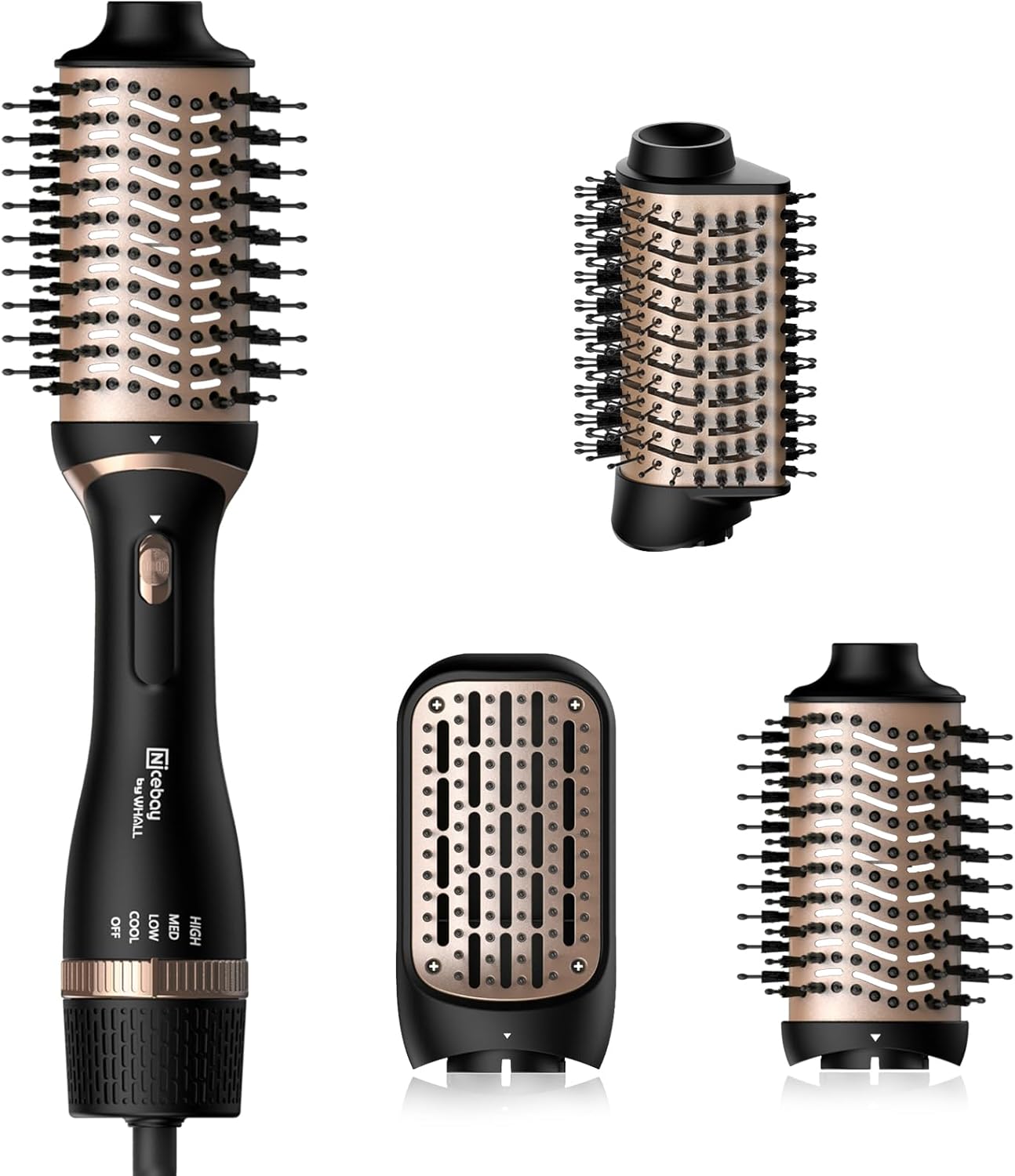 Nicebay Hair Dryer Brush,Hot Tools Blow Dryer Brush in One for Drying/Straightening/Curling/Voluming, Oval Hot Air Brush,One-Step Blowout Brush Hair Dryer with 3 Attachments, Multi-temperature Setting