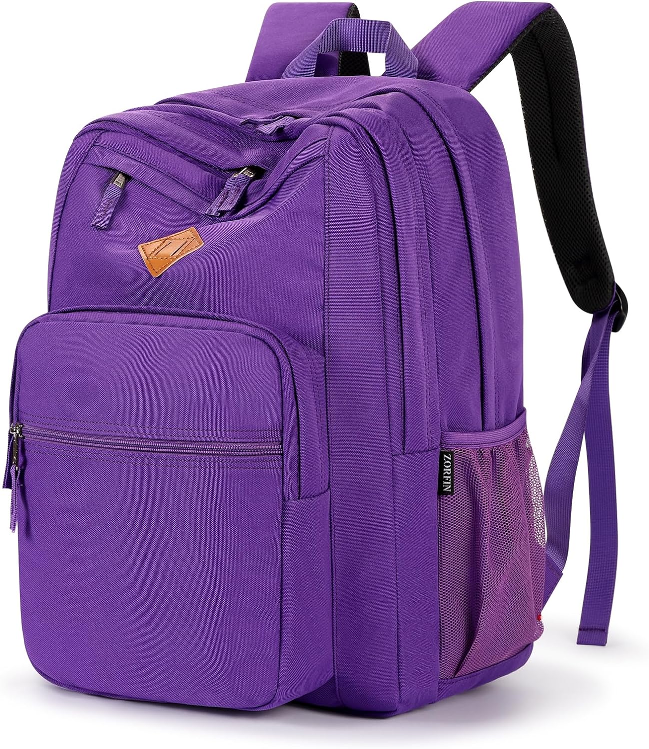 ZORFIN 26L Backpack for School, College, and Travel: Water Resistant Bookbag with 8 Compartments - Purple