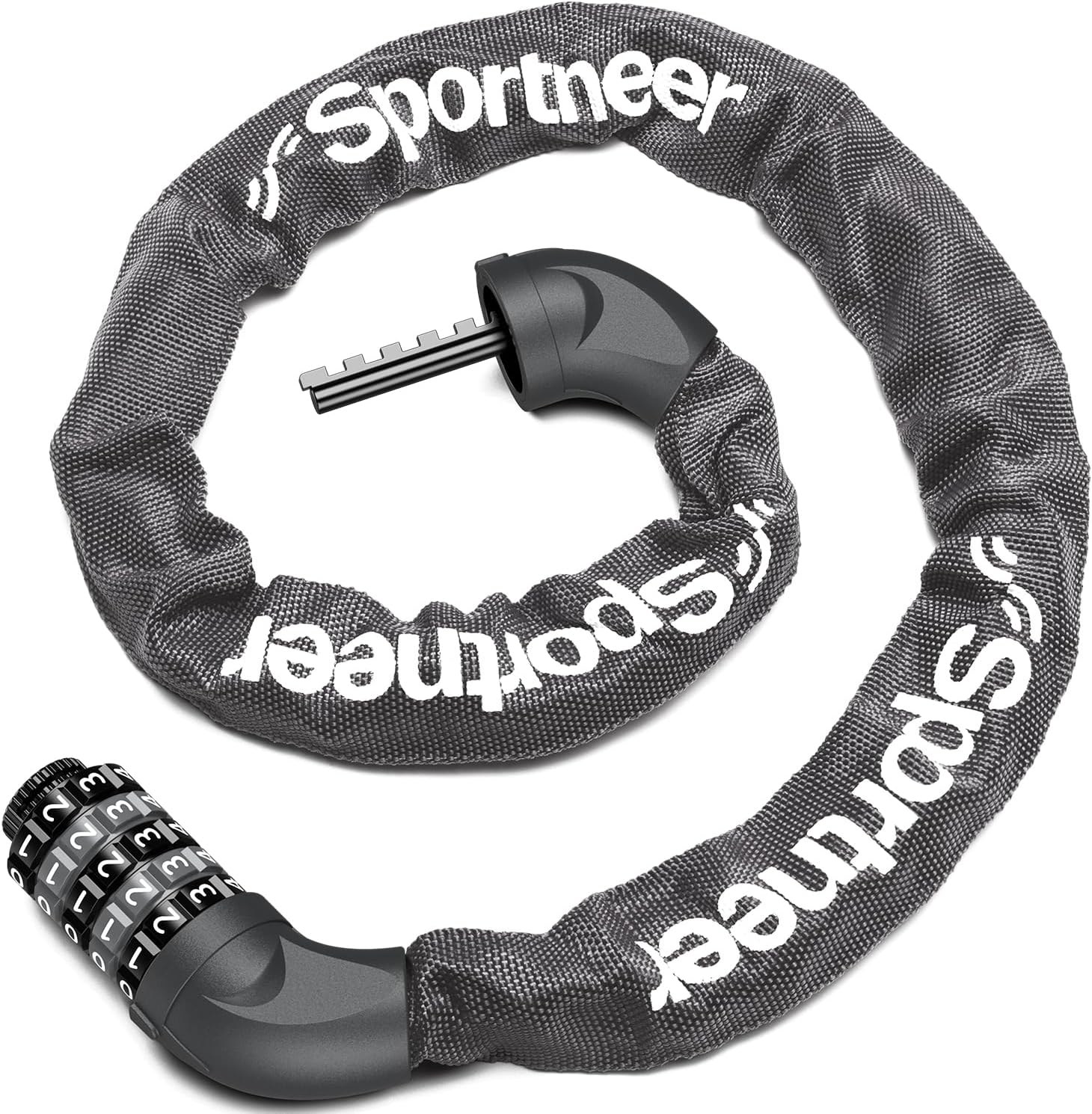 Sportneer Bike Lock: 5 Digit Combination High Security Anti Theft Bike Chain Lock - 3.2/3.6/4ft Heavy Duty Resettable Keyless Bicycle Lock for Bike, Motorcycle, Scooter, Door & Gate - 4/6mm Thick