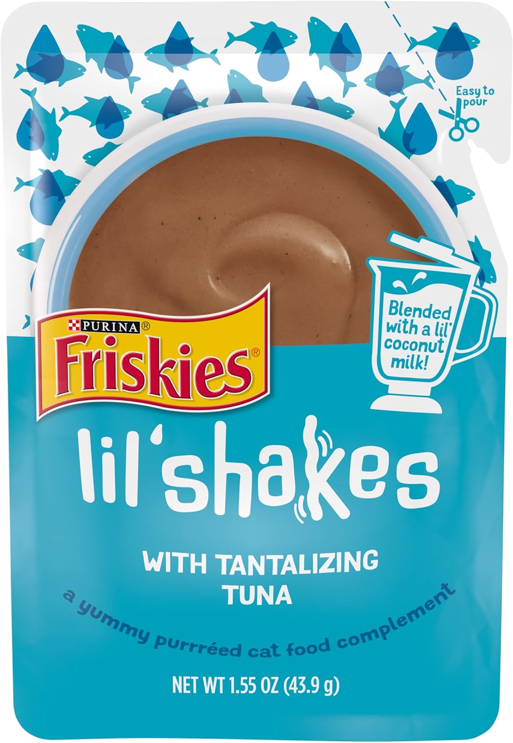 Purina Friskies Wet Pureed Cat Food Topper, Lil' Shakes With Tantalizing Tuna Lickable Cat Treats - (Pack of 16) 1.55 oz. Pouches