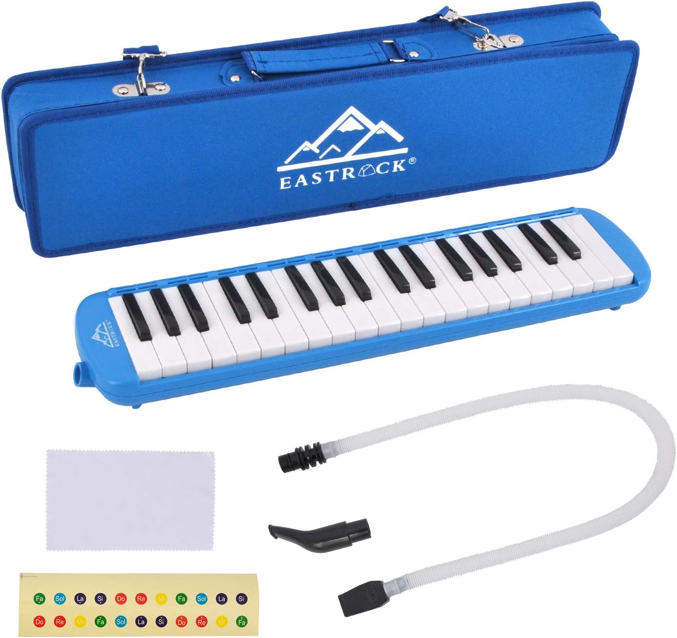 EastRock 37 Key Melodica Instrument Keyboard Soprano Piano Style with Mouthpiece Tube Sets and Carrying Bag for Beginners Adults Gift Blue