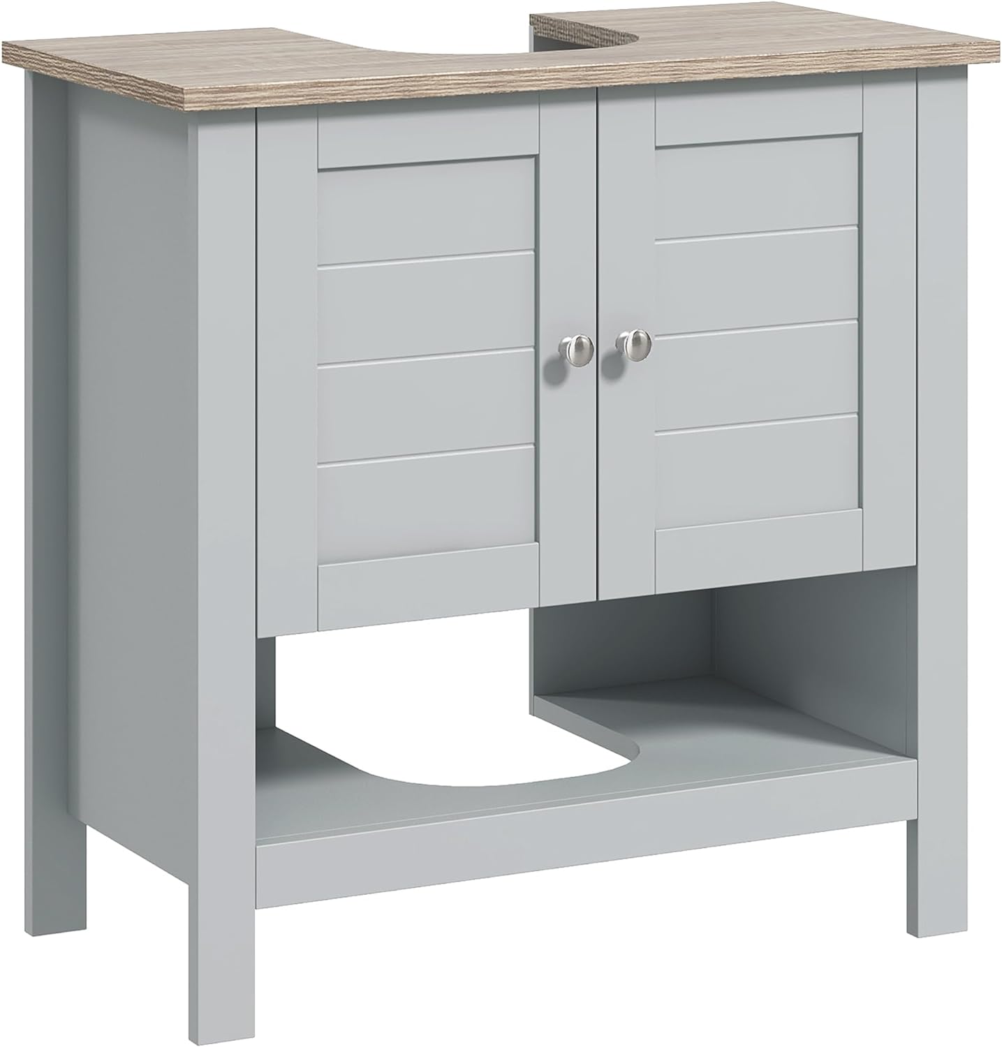 kleankin Pedestal Sink Storage Cabinet, Under Sink Cabinet, Bathroom Vanity Cabinet with Adjustable Shelf and Open Bottom Shelf, Gray