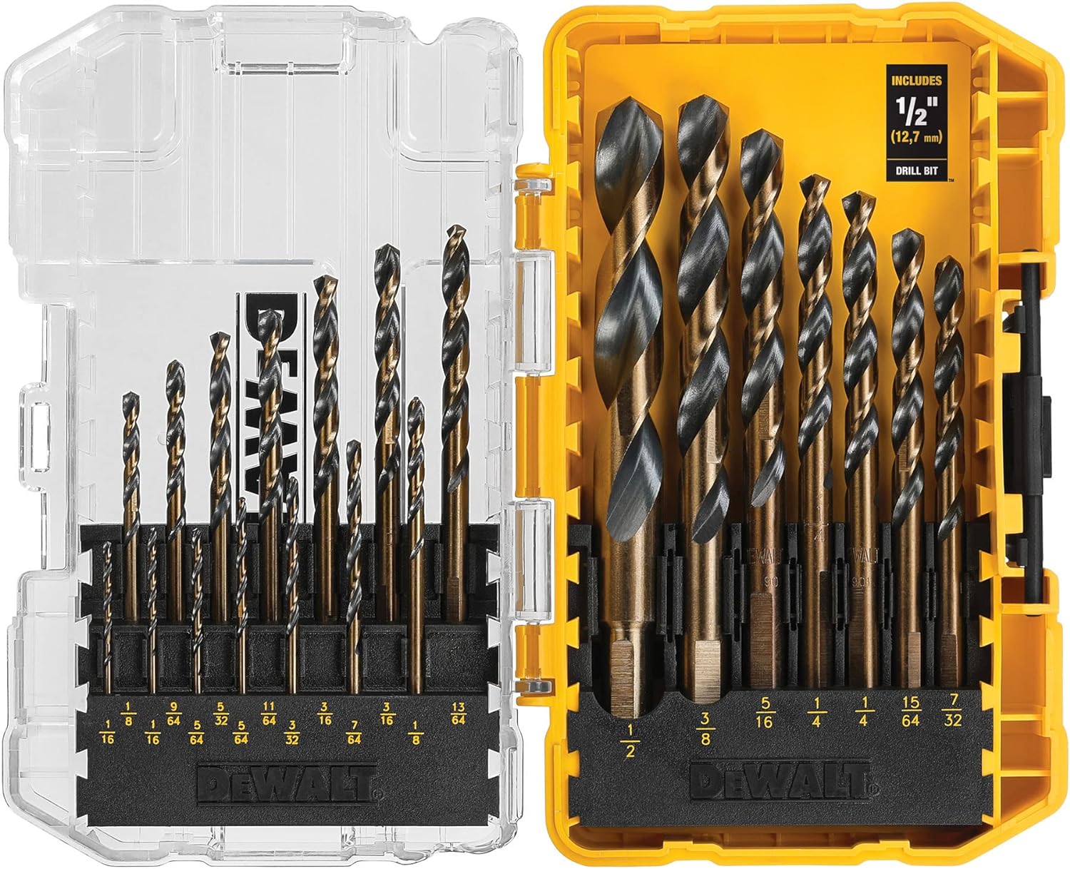 DEWALT Drill Bit Set, 21-Piece, 135 Degree Split Point, 31 Degree Helix, Black Oxide Coated, For Plastic, Wood and Metal (DWA1181)