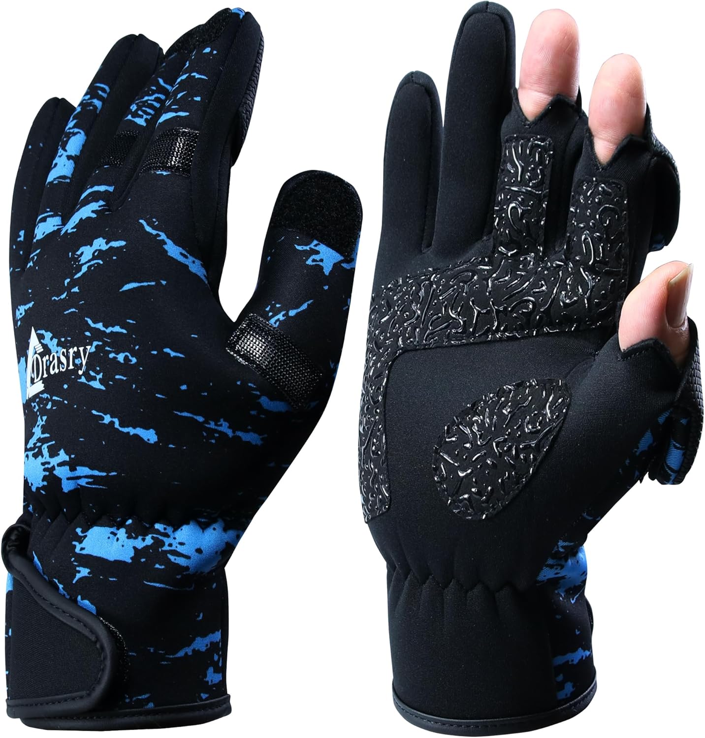 Drasry Neoprene Fishing Gloves Touchscreen 3 Cut Fingers Warm Cold Weather Suitable for Men and Women Ice Fishing Fly Fishing Photography Motorcycle Running Shooting