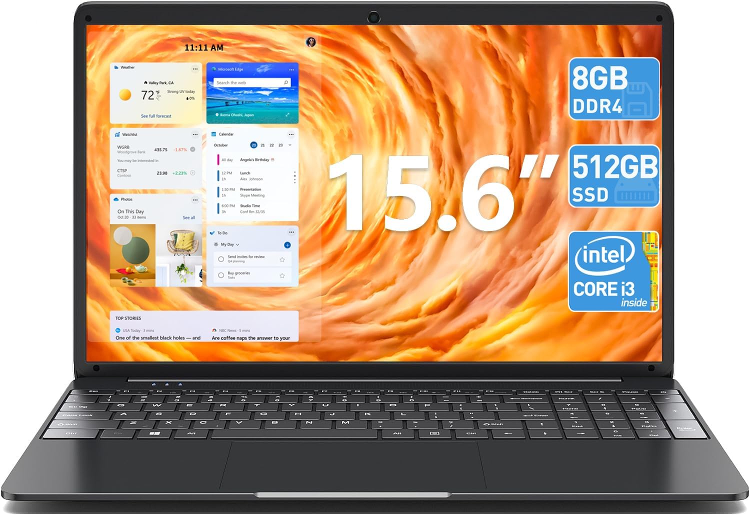 SGIN Laptops 15 Inch, Laptop Computer with 8GB DDR4 512GB SSD I3 Processor (up to 2.4 GHz), Wi-Fi 5, Webcam, Mini HDMI, Numeric Keypad, 7000mAh, Type-C, USB3.0(Black)