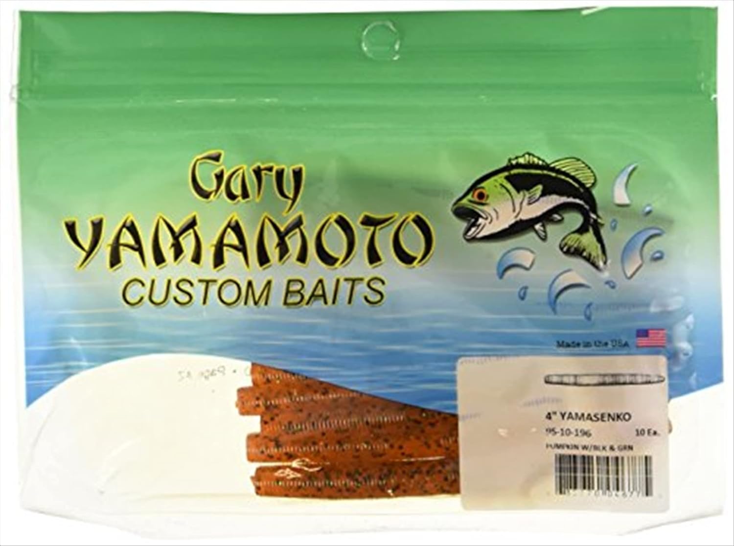 GARY YAMAMOTO 9B-10-196 Slim Senko Worm 3'', 10pk, Pumpkin (Orange) with, Pumpkin Black Green Flake