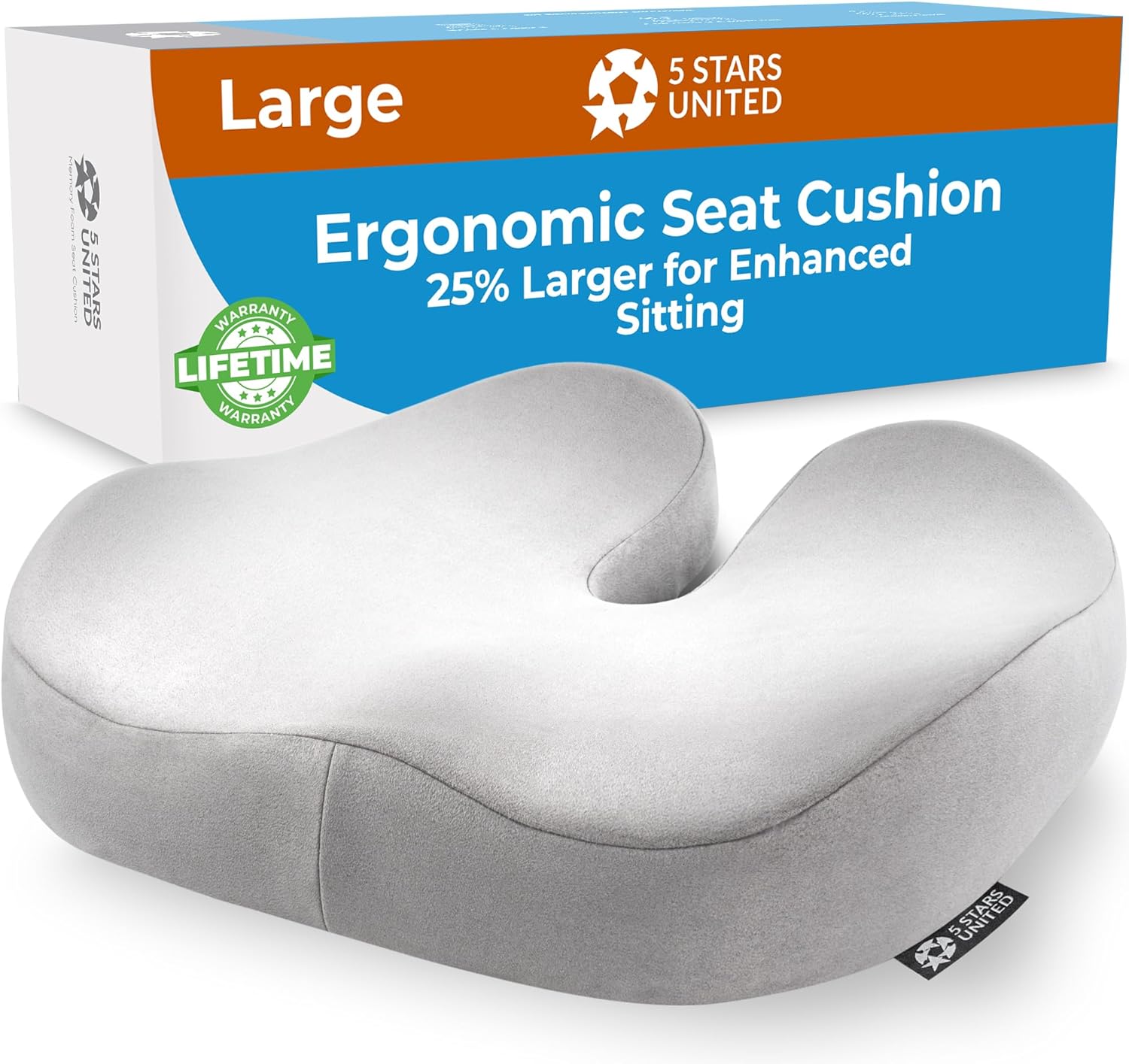 Seat Cushion Pillow for Office Chair - Memory Foam Firm Coccyx Pad - Tailbone, Sciatica, Lower Back Pain Relief - Lifting Cushion for Car, Wheelchair, Computer and Desk Chair (1, Large Grey Suede)