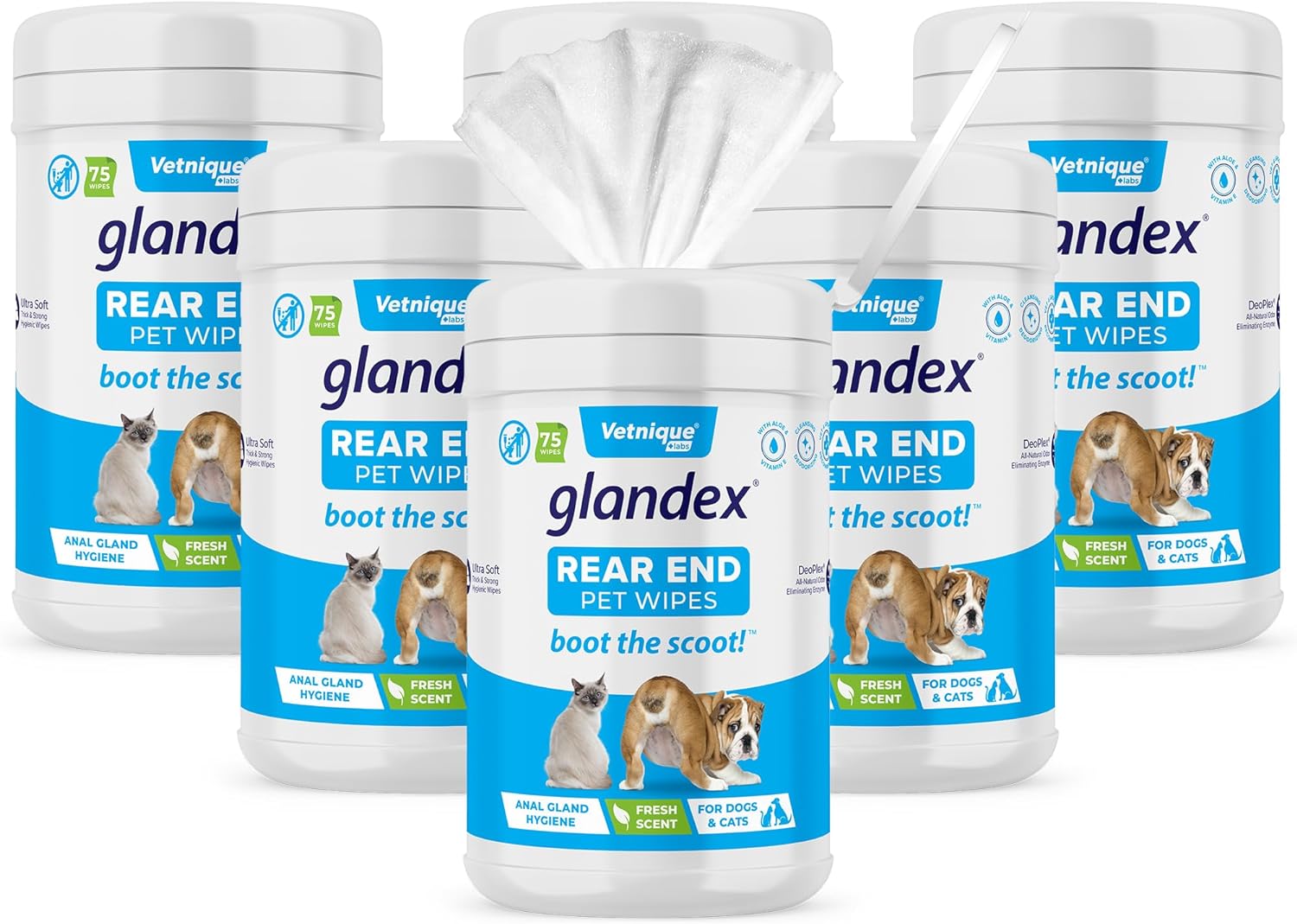 Vetnique Labs Glandex Dog Wipes for Pets Cleansing & Deodorizing Anal Gland Hygienic Wipes for Dogs & Cats with Vitamin E, Skin Conditioners and Aloe (450ct)