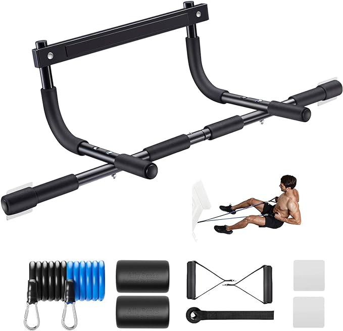 Ally Peaks Pull Up Bar for Doorway | Thickened Steel Max Limit 440 lbs Upper Body Fitness Workout Bar| Multi-Grip Strength for Doorway | Indoor Chin-Up Bar Fitness Trainer for Home Gym Portable