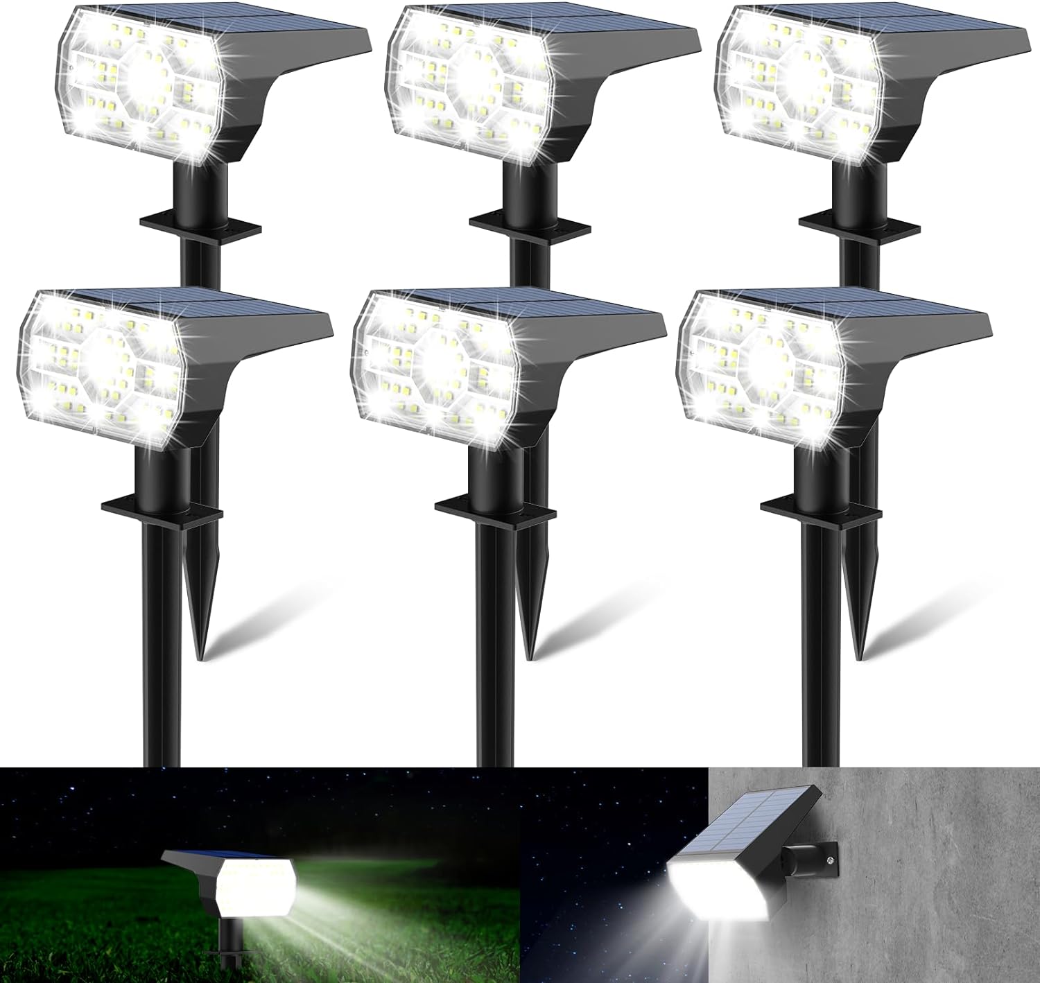 Kaxiida Solar Spot Lights Outdoor Waterproof, 3 Lighting Modes Solar Landscape Lights for Outside, 56LED Solar Powered Lights Dusk to Dawn Pack of 6