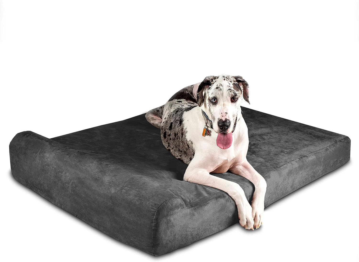 Big Barker Orthopedic Dog Bed w/Headrest - 7 Dog Bed for Large Dogs w/Washable Microsuede Cover - Elevated Dog Bed Made in The USA w/ 10-Year Warranty (Headrest, Giant, Gray)