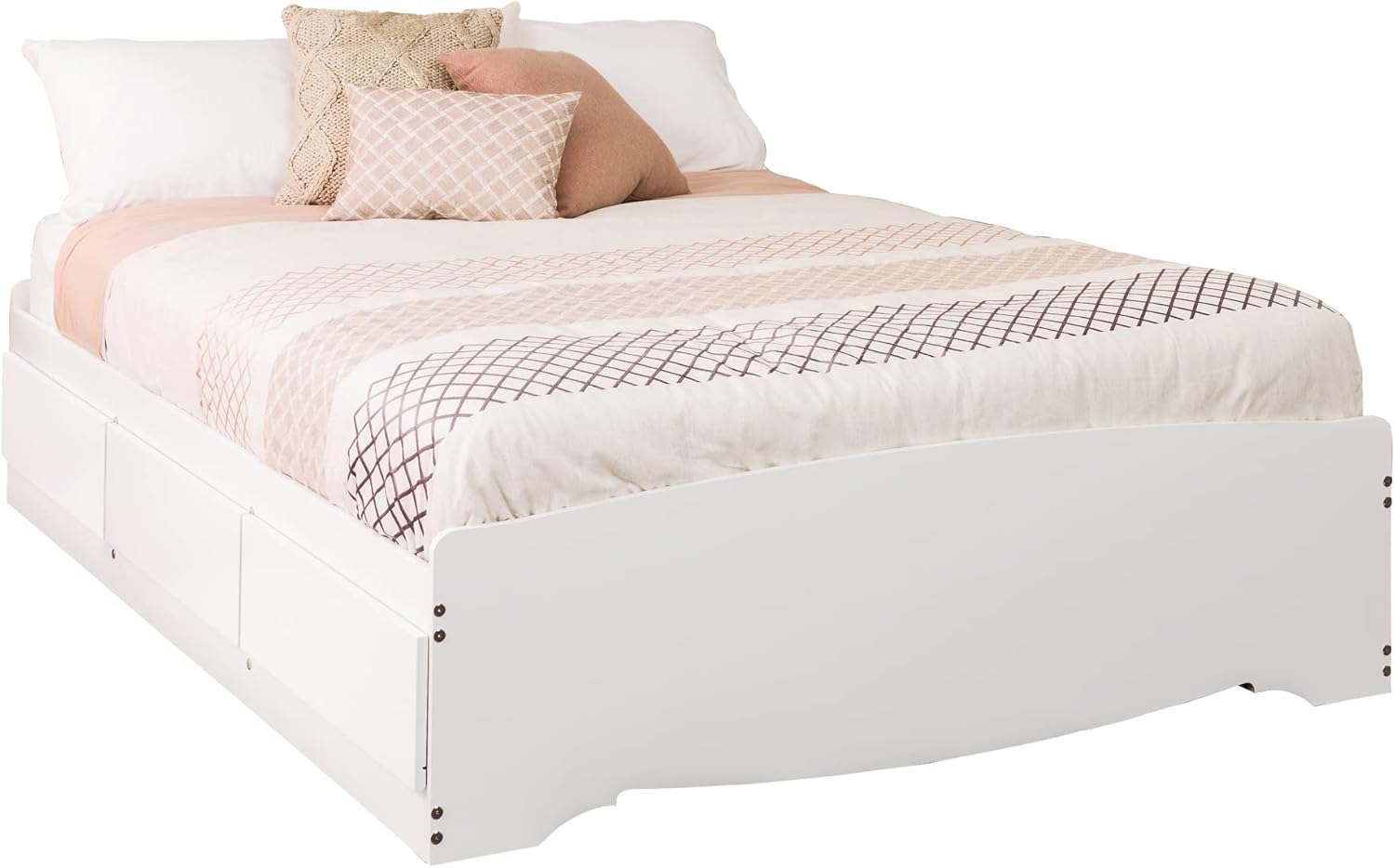 Prepac Mate' Full 6-Drawer Minimalist Platform Storage Bed, Contemporary Full Bed with Drawers 57 L x 18.75 W x 76.5 H, White, WBD-5600-3K