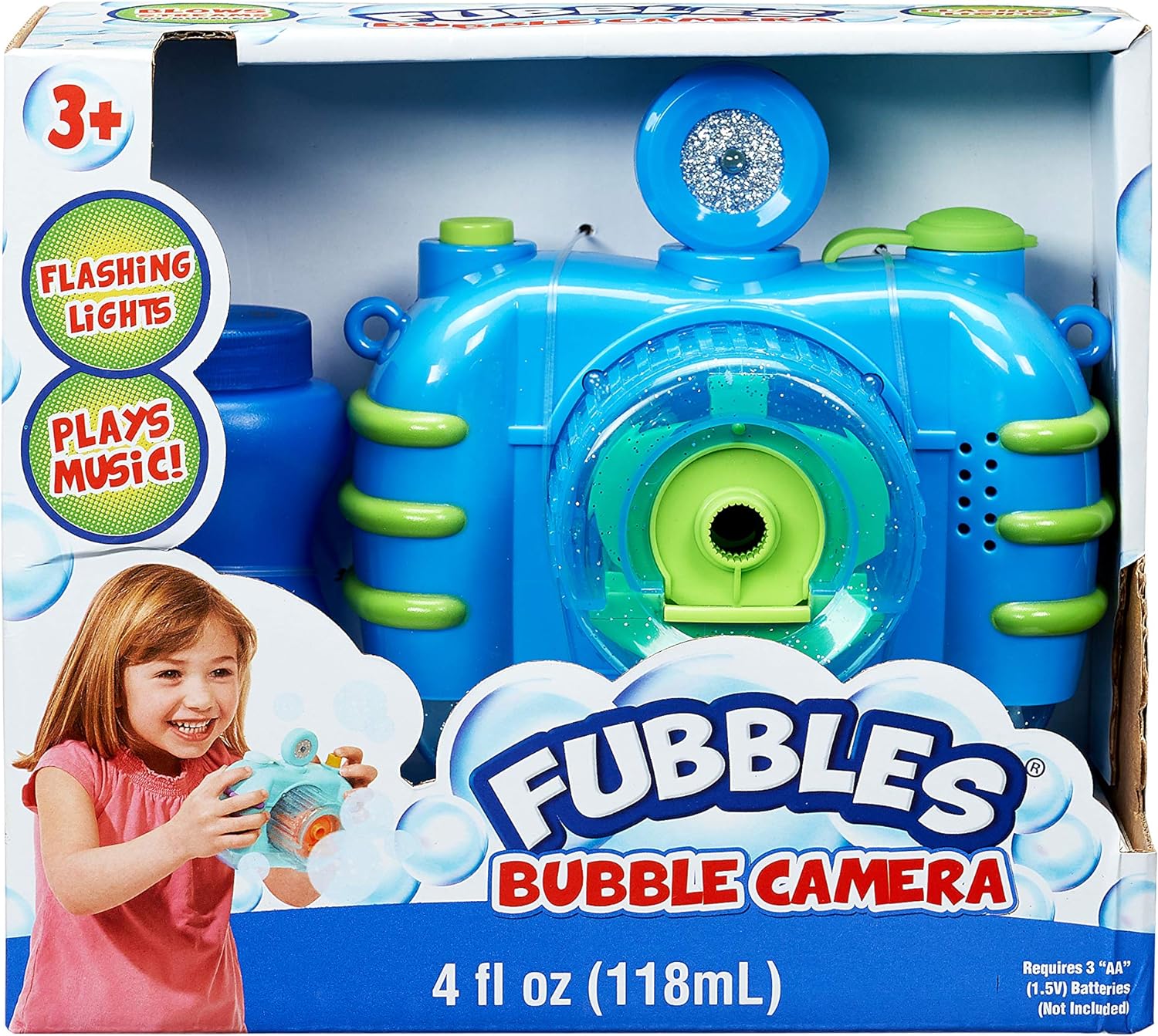 Fubbles Bubble Camera with Realistic Shutter Sound, Fun Lights and Music. Includes Premium Bubble Solution, Blue (47301E)