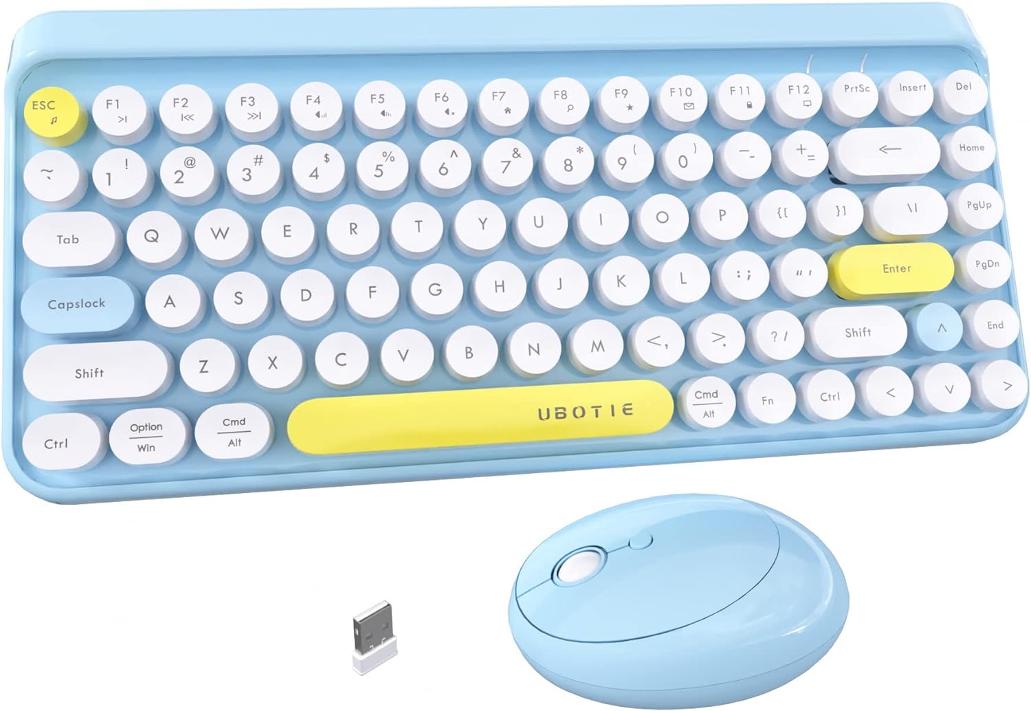 UBOTIE 84Keys Colorful Wireless Computer Keyboard and Mice Combo, Mini Compact Retro Typewriter Design Laptop Keyboards with 2.4GHz USB Nano (Blue)