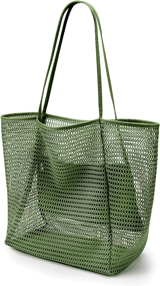 KALIDI Beach Mesh Tote Bag, Casual Tote Bag Hobo Women Foldable MAX 23L Shoulder Bag For Beach Picnic Vacation