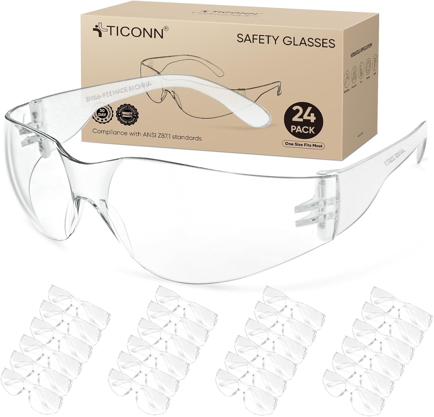 TICONN Clear Safety Glasses for Men, Safety Goggles with Scratch Impact Resistant Meets ANSI Z87.1 Standard