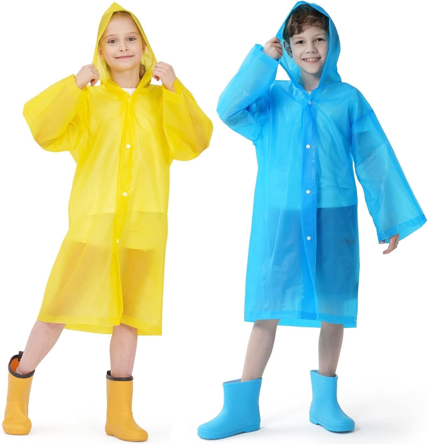 Opret 2 Pack Raincoats for Kids, Reusable Rain Ponchos with Hood and Sleeves Waterproof Rain Coats for Boys and Girls